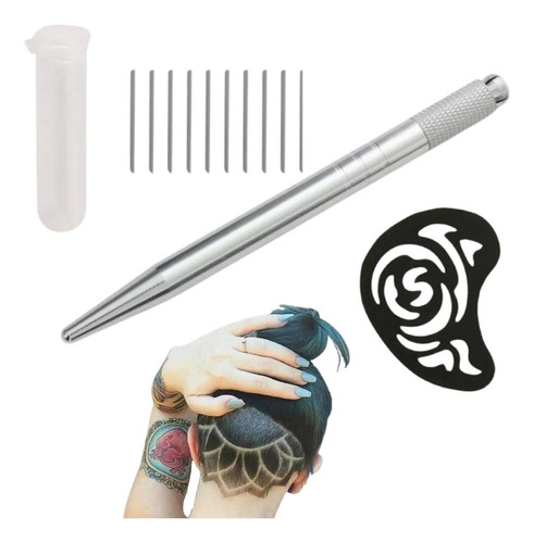 Kit Caneta Desenhos Tebori + Lâminas Design Capilar + Brind Cor Azul