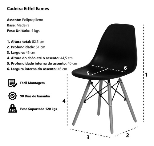 Imagem 4 de 5 de Cadeira Eiffel Eames Base Madeira Várias Cores