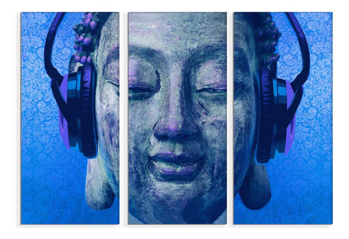 Set De 3 Cuadros Buda Azul Marino 90x130cm