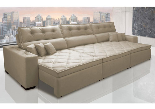 Sofá Retrátil E Reclinável 4,12m Austin Molas Suede Bege