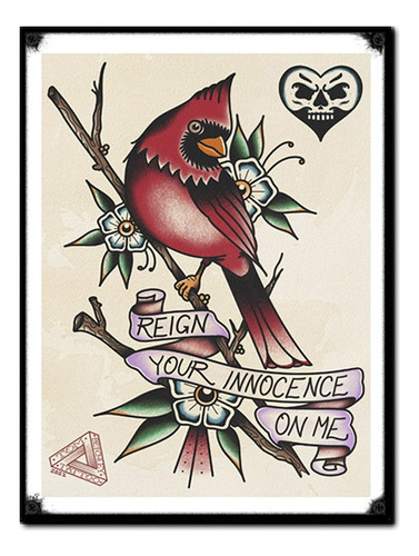 #1355 - Cuadro Decorativo Pájaro Ave Tattoo Retro Old Poster