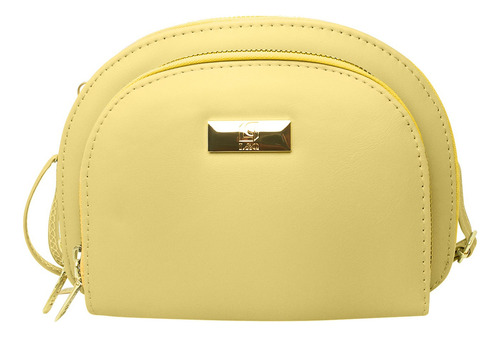 Bolso Bandolero 3 Compartimentos Mujer Casual Moderno Acabado De Los Herrajes Dorado Color Amarillo Correa De Hombro Amarillo Diseño De La Tela Lisa