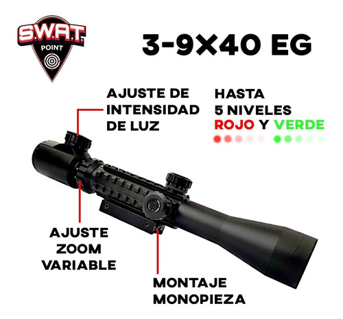 Imagen 3 de 10 de Mira Telescopica 3-9x40 Ir Anclaje Mono Blancos Balines Gamo