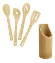 Comprar Set Espatula Pala Cuchara Bambu Utensilio Con Base 4 Piezas
