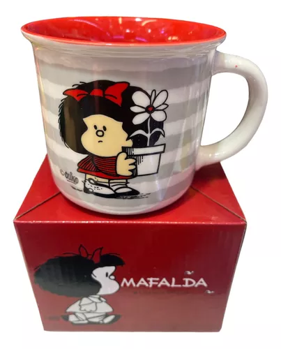 Taza Grande Para Cafe Diseño Mafalda Frases Porcelana 350 Ml Color Blanco