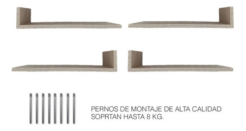 Imagen 4 de 8 de Set De 4 Repisas Flotantes Estilo Librero 45 X 15 Cm Color Toscana