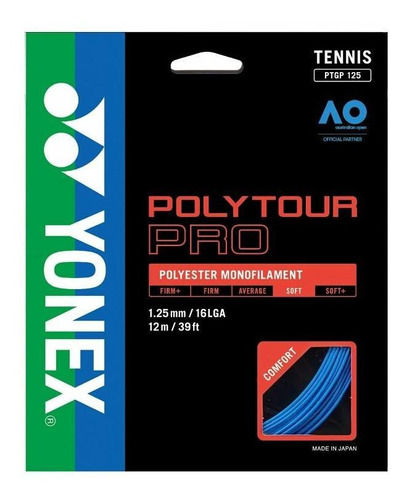 Cuerda De Tenis Yonex Polytour Pro 16l/1.25mm Azul 12 Mts