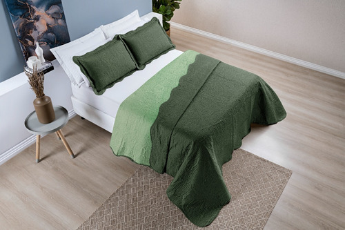 Roupa Cama Casal Super King Colcha Luxo Micropercal 200 Fios Cor Verde