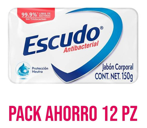 Jabón Escudo Antibacterial Protección Neutra 150g Pack 12pz