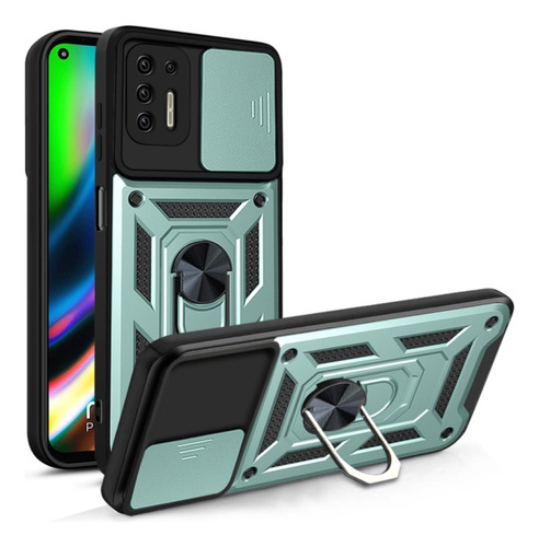 Funda Para Motorola G9 Plus Holder Protector Camara Verde