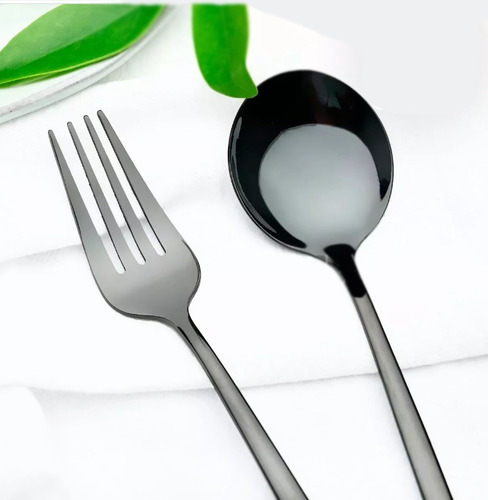Set De Cubiertos Lujo Negro 24 Piezas, 6 Personas