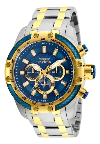 Reloj Invicta Speedway 25947 con cronógrafo mixto, color plateado y dorado, color del bisel dorado, color de fondo azul