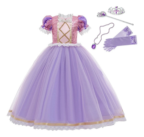 Vestido De Fiesta De Princesa C/mangas Fruncidas Para Niños