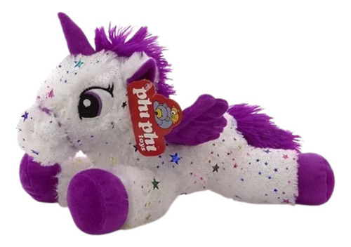 Unicornio De Peluche Echado Con Alas Y Estrellitas 32cm