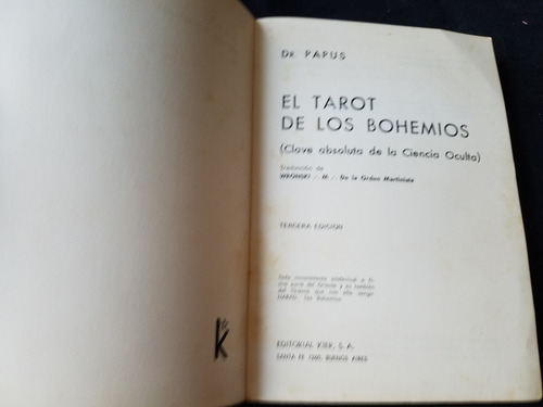 Tarot De Los Bohemios Clave Absoluta Ciencia Oculta Papus (Usado)