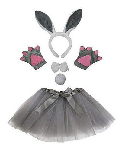 Bunny Diadema Bowtie Tail Gloves Grey Tutu 5 Piezas Traje De