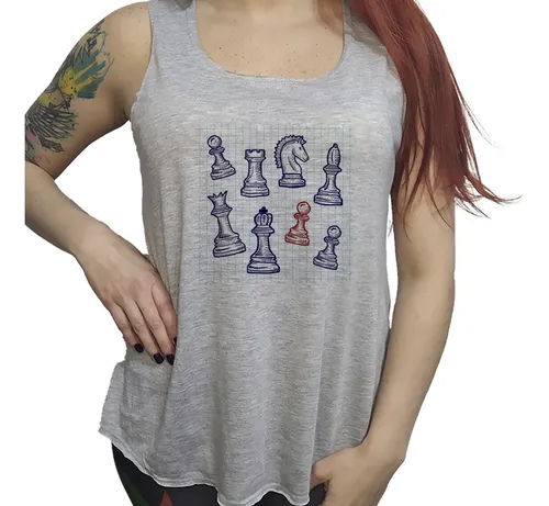 Musculosa Dama Ajedrez Dibujo Azul Peones Caballo