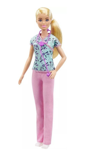 Boneca Barbie Profissões Enfermeira Loira Estetoscópio Ms