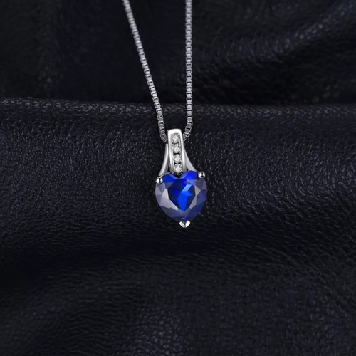 Imagen 5 de 6 de Collar Cadena Para Mujer Zafiro Azul Corazón Plata 925