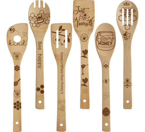 Juego De 6 Cucharas De Madera De Abeja De Sawysine Para Coci