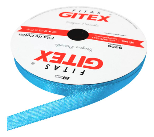 Fita De Cetim Multiuso Nº2 Larg 10mm Rolo Com 50 Metros Cor 121 - Azul Turqueza Lisa