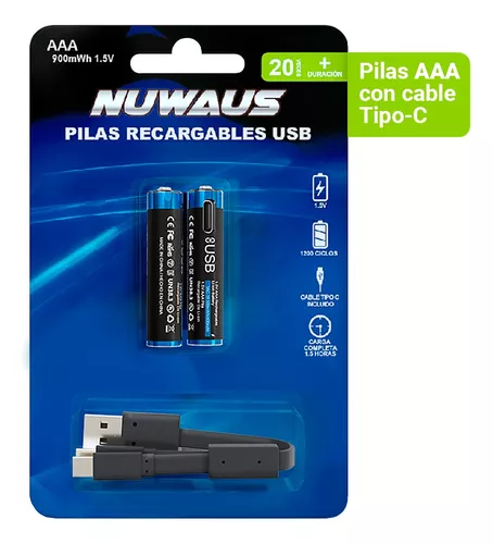 Pilas recargables Nuwaus AA x4 unidades entrada USB-C