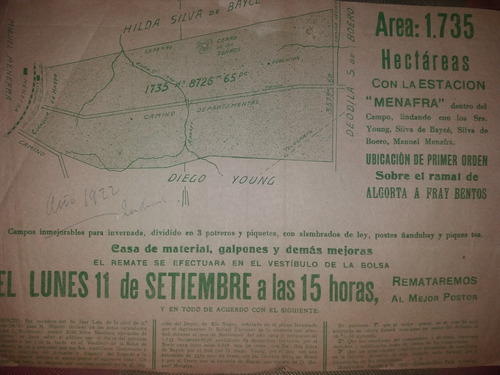 Documento De 1922 Remate De Campo En Depto Rio Negro Young