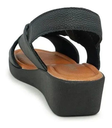 Imagem 5 de 6 de Sandalia Feminino Anabela Usaflex Couro Ad5201 Velcro Preto