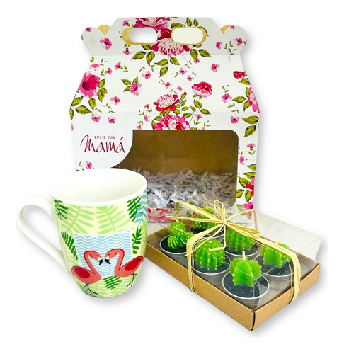 Set Taza Flamencos + Velones + Caja Regalo Día De La Madre 