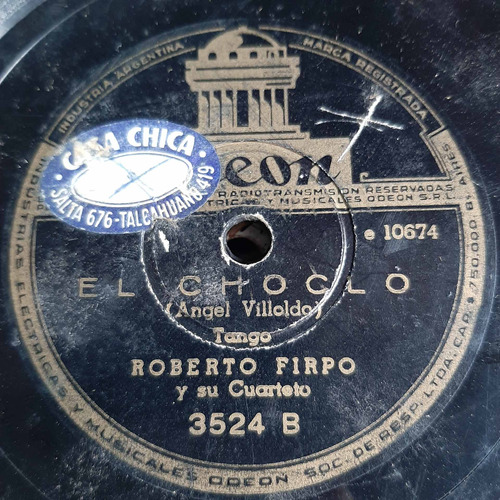 Pasta Roberto Firpo Y Su Cuarteto 3524 Odeon C391