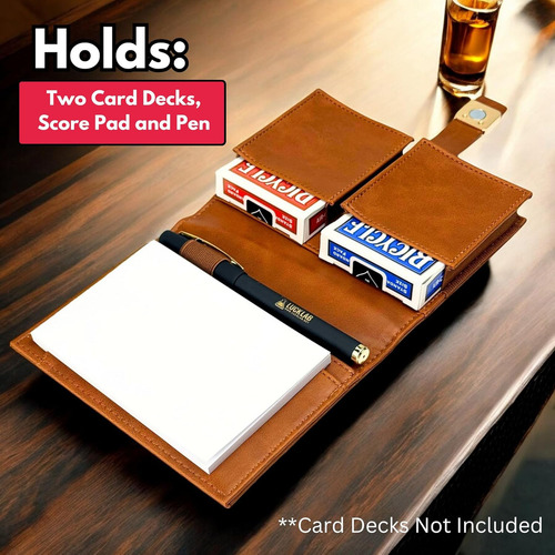 Funda Y Soporte De Cuero Para Cartas De Doble Baraj