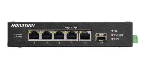 Imagen 1 de 10 de Switch 5 Puertos Hikvision 60w Poe/hi-poe +1sfp Din Rail