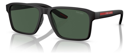 Óculos De Sol Prada Solar Linea Rossa Sps05y Dg0-06u Armação Preto Fosco Haste Preto Fosco Lente Verde-escuro Desenho Ocean