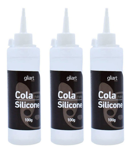 3x Cola Silicone Com Bico Aplicador Gliart 100gr Cada