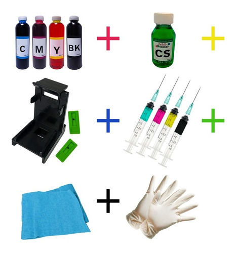 Imagen 1 de 4 de Kit De Recarga Para Cartuchos Hp 664/662 + Liquido Limpiador