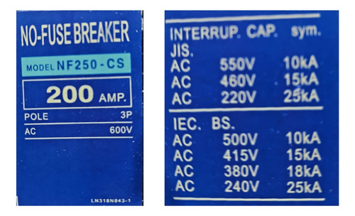 Breaker Bloque Trifásico 3px200amp Nf250cs200a Fuse Breaker