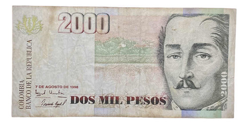 Billete 2000 Pesos Colombia 1998 Pick 445 D Santander (Usado)