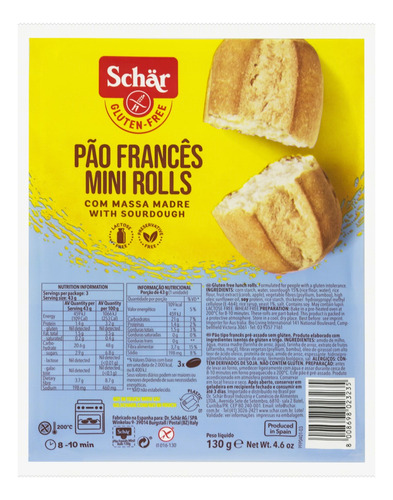 Pão Francês Pré-Assado sem Glúten Zero Lactose Schär Pacote 130g