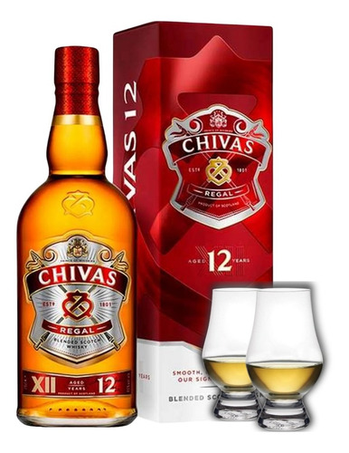 Whisky Chivas Regal 12 Años 1lt + 2 Copas De Cata De Cristal