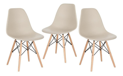 3   Cadeiras Charles Eames Eiffel Dsw Wood Várias Cores Av Cor Da Estrutura Da Cadeira Nude