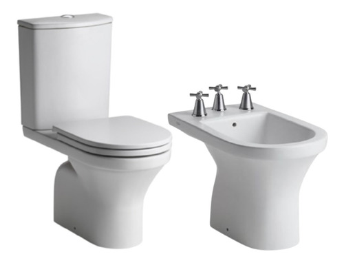 Combo Inodoro Largo + Bidet + Mochila Ferrum Varese Blanco