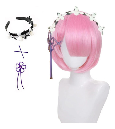 Z Ram Rem Cosplay Pelucas Cortas Rosa Anime Peluca De Pelo
