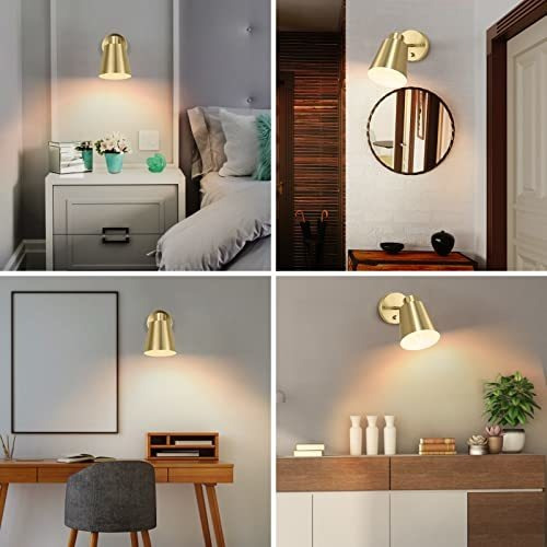 Lámpara De Pared Ajustable, Dimmable, Enchufable, Dorada