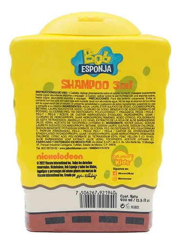 Shampoo Kids Bob Esponja 3 En 1 400 Ml