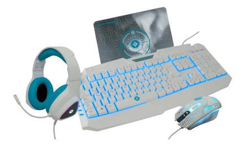 Kit 4en 1 Gamer  Vortred V-930457 - Usb, Juego, Blanco/cian