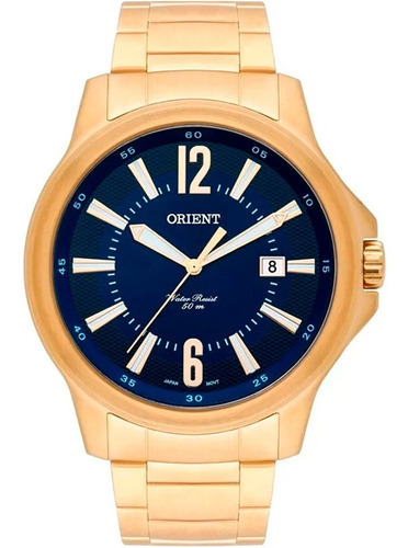 Relógio Orient Masculino Mgss1113 D2kx Cor da correia Dourado Cor do bisel Dourado Cor do fundo Azul