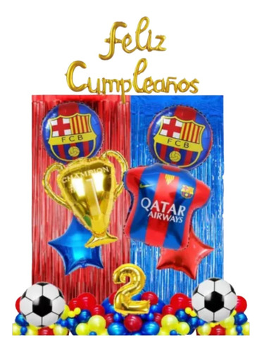 Kit Completo Globos Barcelona Fc+numero 40cm+cumple+balon