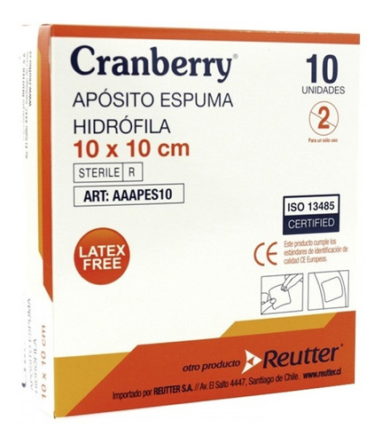 Apósito Espuma Hidrófila 10x10cm Cranberry Caja 10 Un