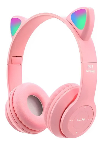 Auriculares Infantiles Inalámbricos Orejas Gato Luz Led Niño