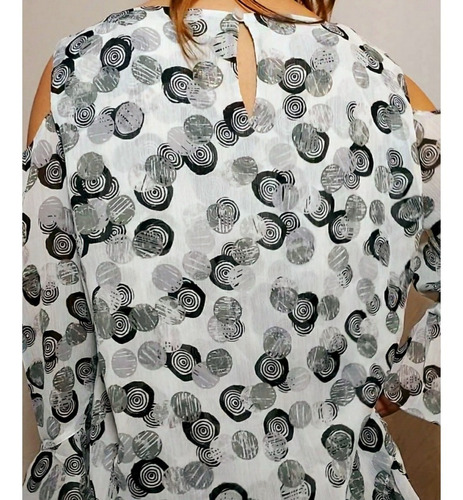 Remera Manga Larga Gasa Con Volados Hombro Descubierto M